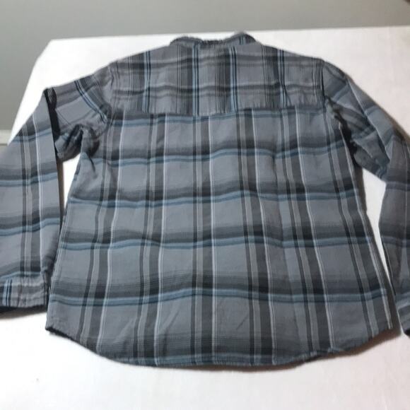 Prana Med lined grey plaid metal snap closure flannel organic cotton broken in - Picture 2 of 12